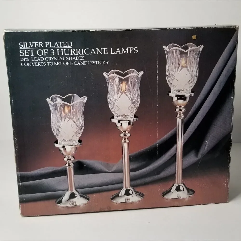Vintage silver plated set of 3 hurricane candle